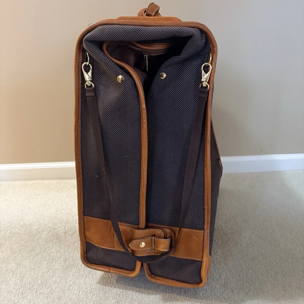 FRENCH LUGGAGE CO Deluxe Garment Folding Hang-Up Bag Brown Herringbone vintage